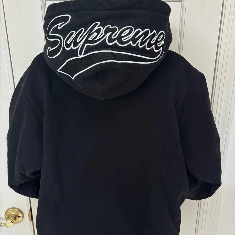 Supreme Black Zip Up Hoodie with Red Script Tag - Picture 4 of 7